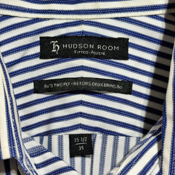 Hudson Room Slim Fitted 80's Two Ply Dress Shirt Striped Blue Mens 15.5 / 35 - Picture 4 of 13